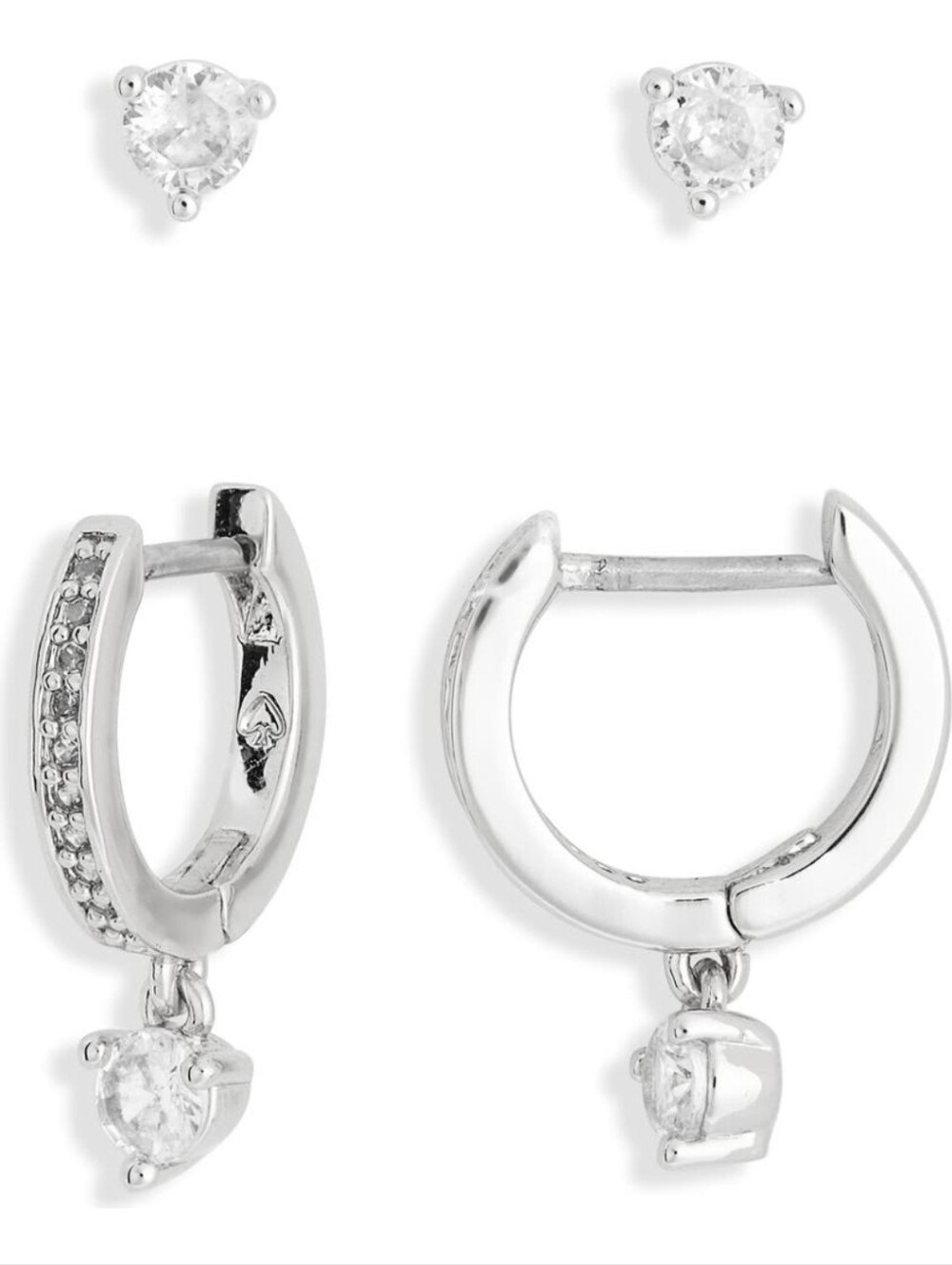 Kate Spade  Crystal Stud & Huggie Earrings Set ~ Silver Tone